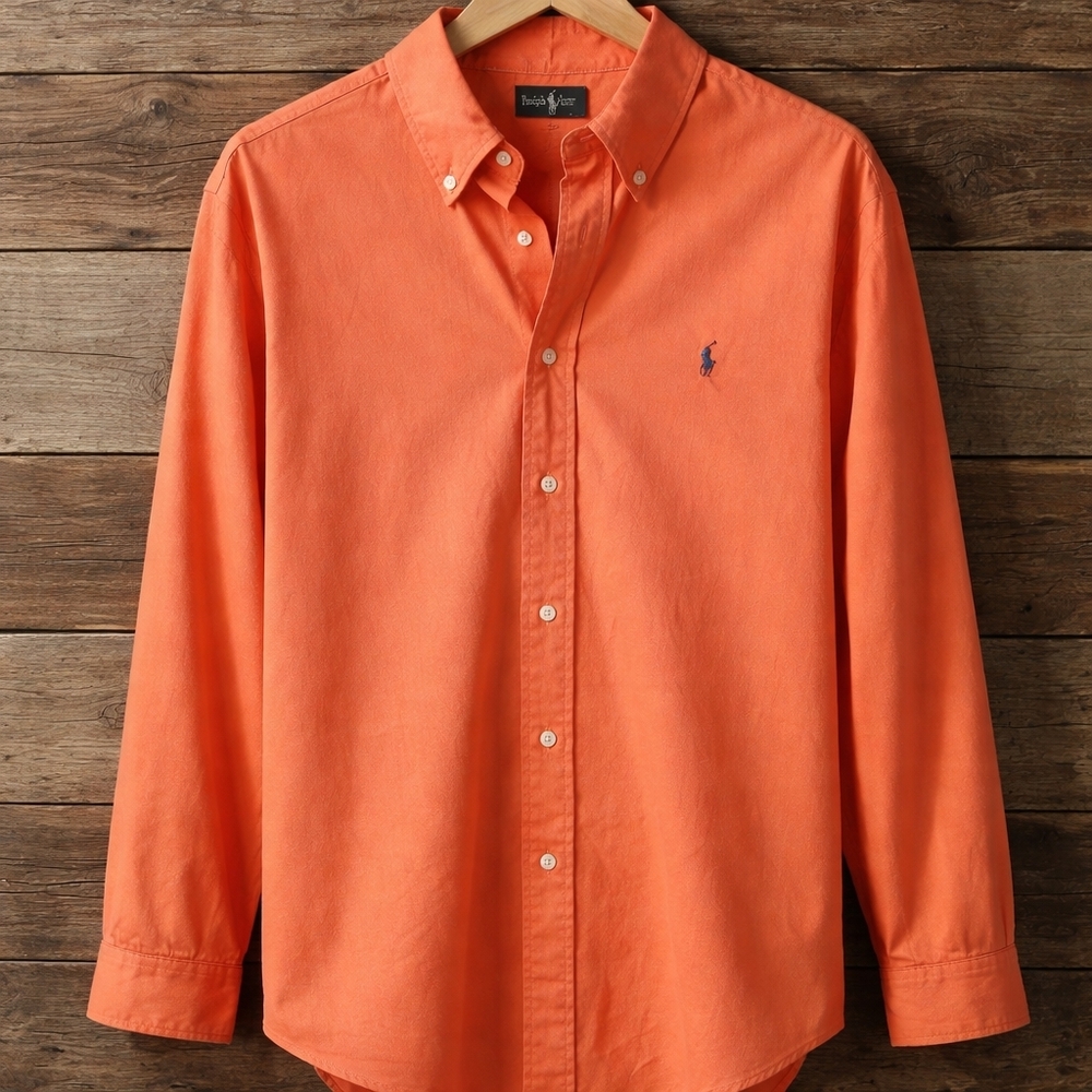 Ralph Lauren Men's Large Casual Orange Button Down Shirt